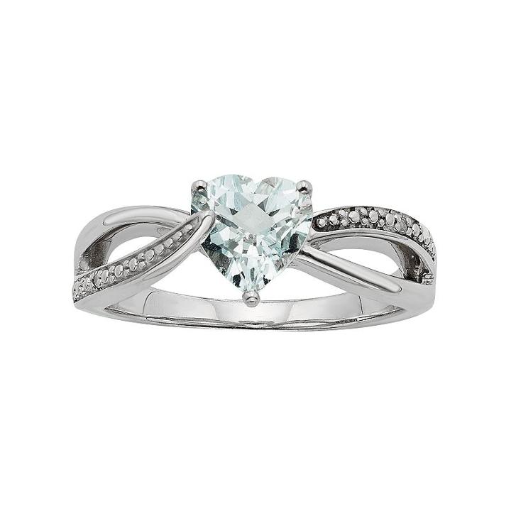 Lab-created Aquamarine And Diamond Accent Sterling Silver Heart Bypass Ring, Women's, Size: 6, Blue