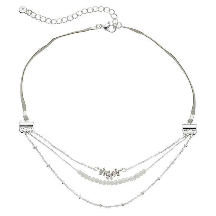 Lc Lauren Conrad Flower & Beaded Waterfall Choker Necklace, Women's, Multicolor
