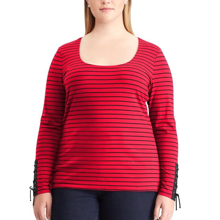 Plus Size Chaps Lace-up Sleeve Scoopneck Tee, Women's, Size: 3xl, Red