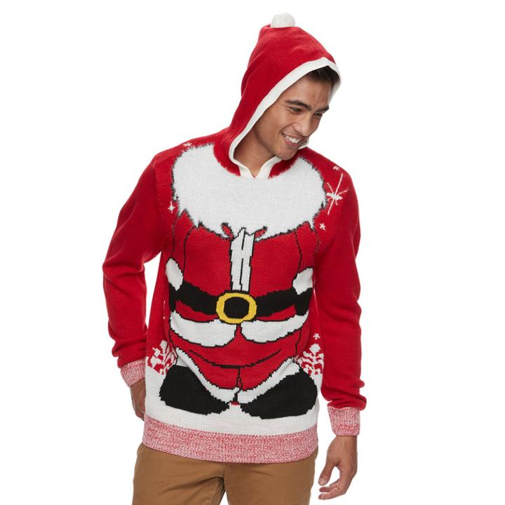 Men's Hooded Ugly Christmas Sweater, Size: Large, Red