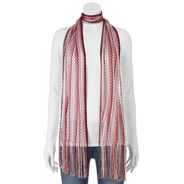 Apt. 9&reg; Zigzag Stripe Knit Skinny Scarf, Dark Red