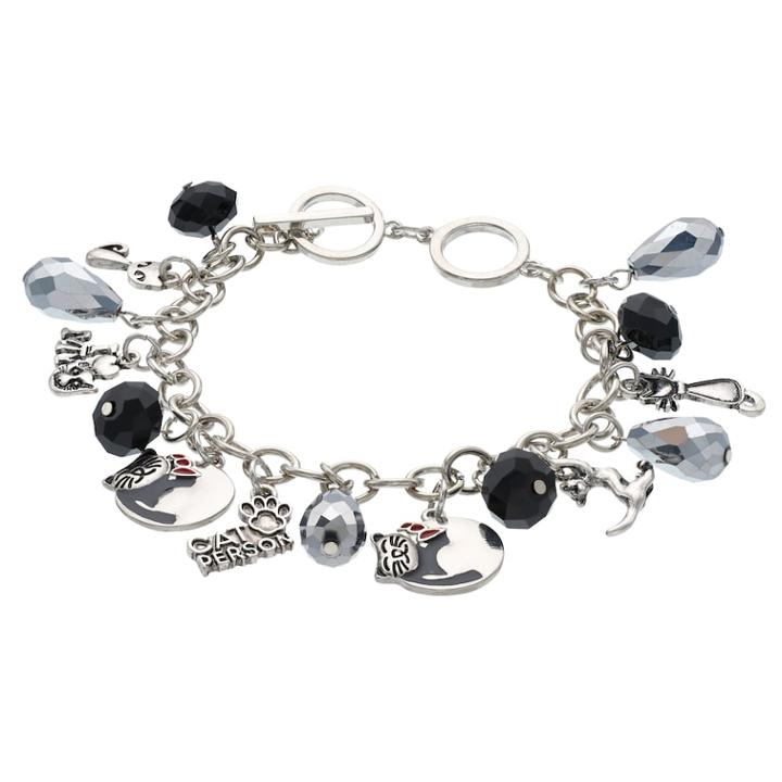 Cat Person Charm Toggle Bracelet, Women's, Black
