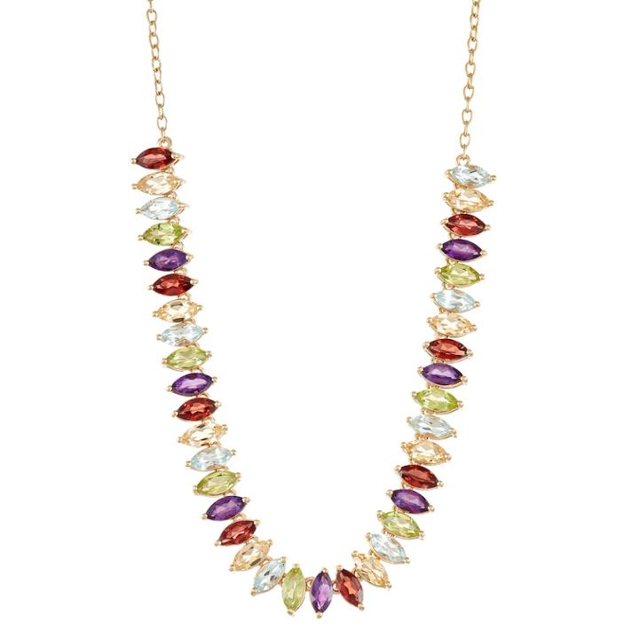 14 Gold Plated Marquise Gemstone Necklace, Women's, Size: 17, Multicolor