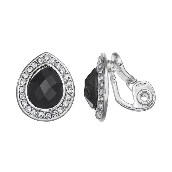 Napier Black Teardrop Halo Clip On Earrings, Women's