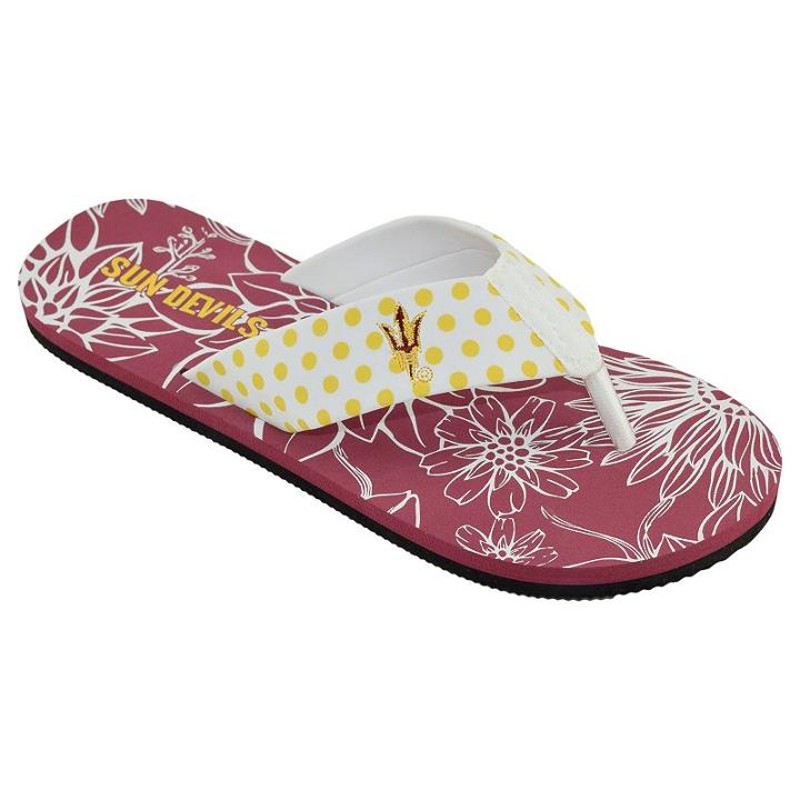 Women's College Edition Arizona State Sun Devils Floral Polka-dot Flip-flops, Size: Medium, White