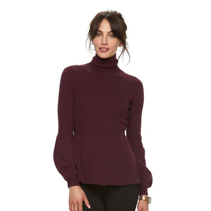Women's Elle&trade; Turtleneck Peplum Sweater, Size: Xxl, Purple