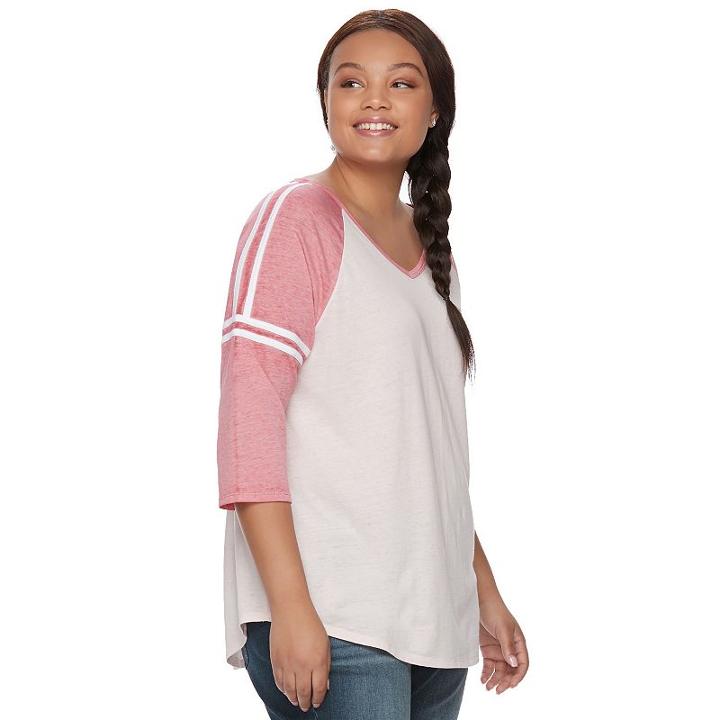 Juniors' Plus Size So&reg; Striped Burnout Raglan Tee, Teens, Size: 2xl, Lt Orange