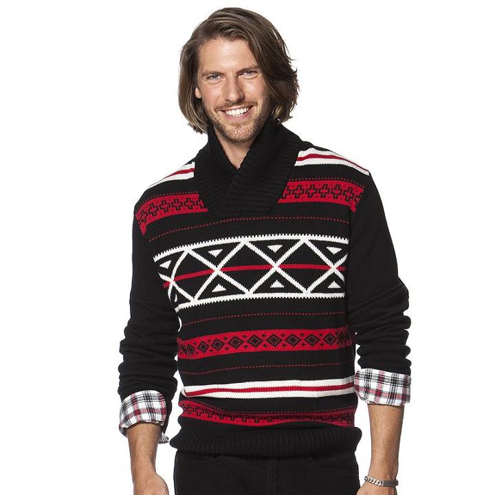 Big & Tall Chaps Classic-fit Patterned Shawl-collar Sweater, Men's, Size: Xl Tall, Black