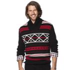 Big & Tall Chaps Classic-fit Patterned Shawl-collar Sweater, Men's, Size: Xl Tall, Black