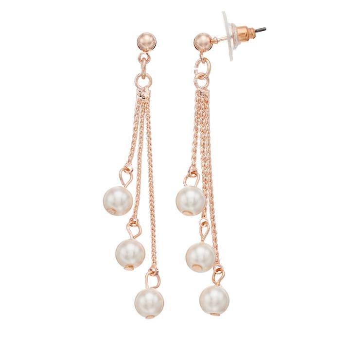 Rose Gold Tone Nickel Free Simulated Pearl Drop Earrings, Women's, Pink