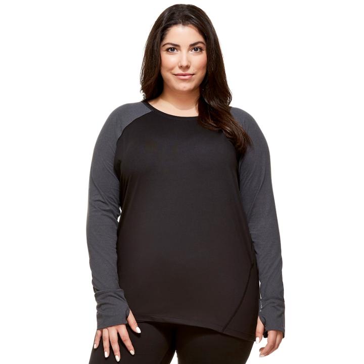 Plus Size Hottotties By Terramar Ashley Raglan Long Sleeve Top, Women's, Size: 2xl, Grey (charcoal)