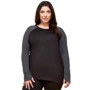 Plus Size Hottotties By Terramar Ashley Raglan Long Sleeve Top, Women's, Size: 2xl, Grey (charcoal)