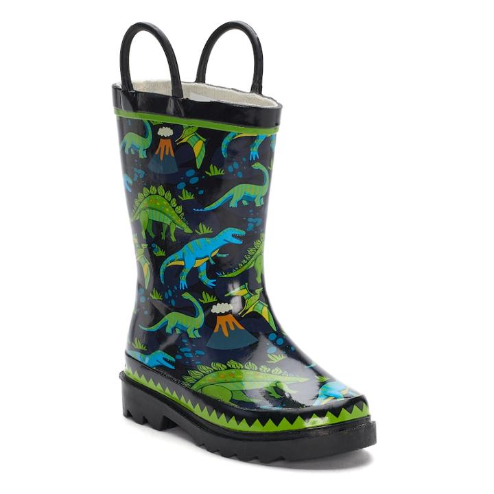 Western Chief Dino Motion Boys' Waterproof Rain Boots, Size: 1, Black
