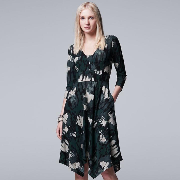 Women's Simply Vera Vera Wang Abstract A-line Dress, Size: Medium, Med Green