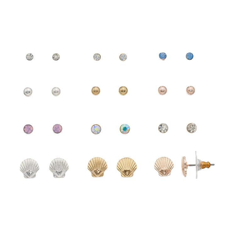 Lc Lauren Conrad Seashell & Solitaire Nickel Free Stud Earring Set, Women's, Multicolor