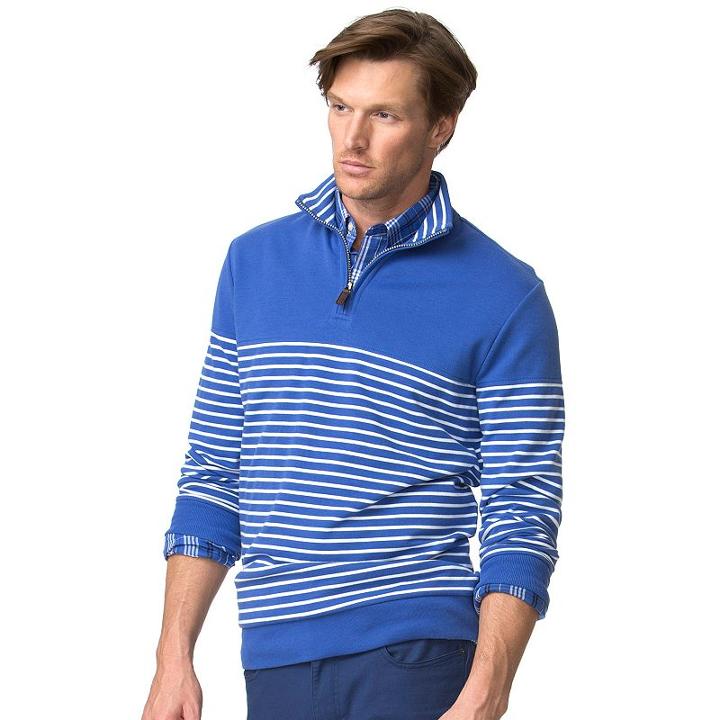 Men's Chaps Classic-fit Striped Easy-care Quarter-zip Pullover, Size: Medium, Blue
