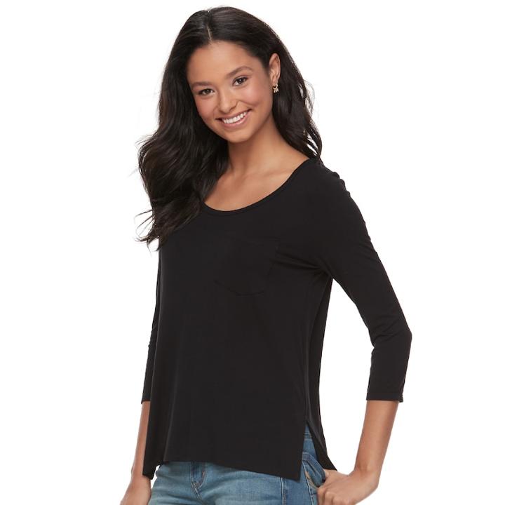 Juniors' So V-back Pocket Tee, Teens, Size: Large, Black