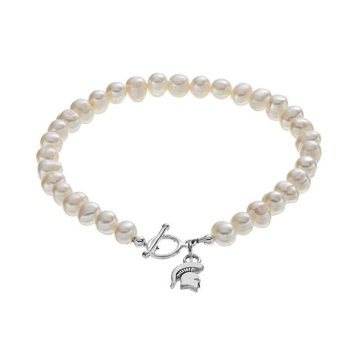 Dayna U Michigan State Spartans Sterling Silver Freshwater Cultured Pearl Toggle Bracelet, Women's, Size: 8, White