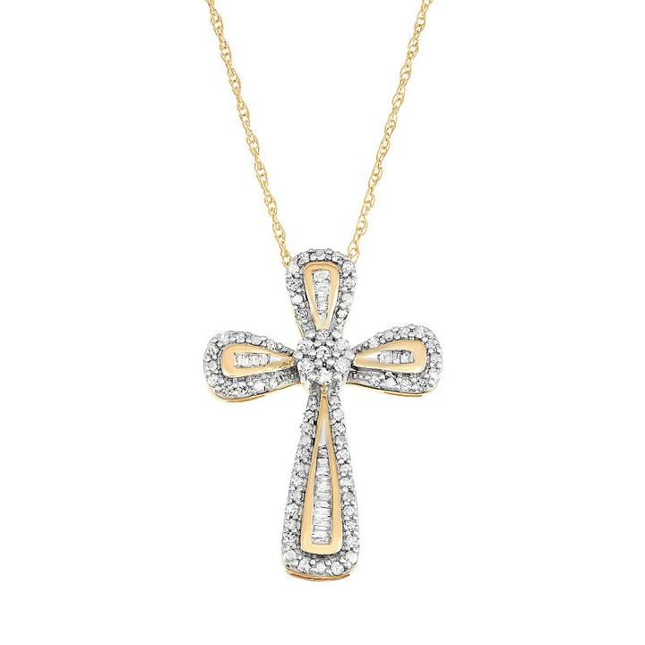 10k Gold 1/4 Carat T.w. Diamond Cross Pendant Necklace, Women's, Size: 18, White
