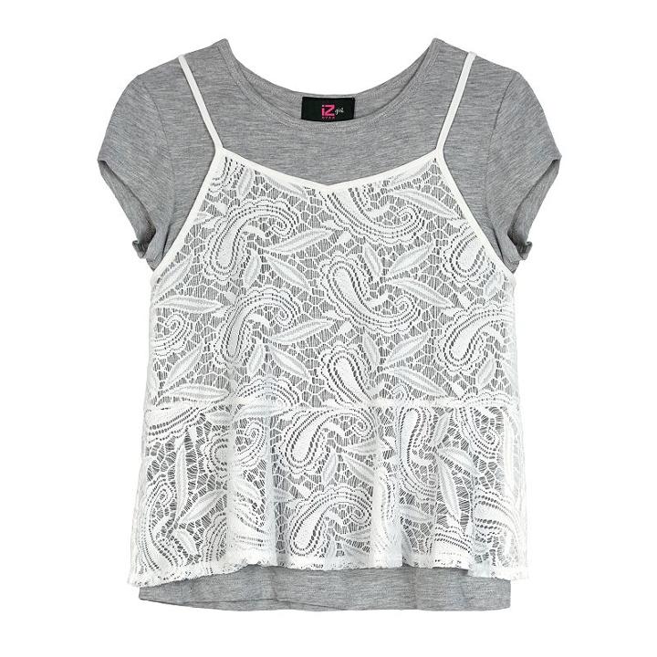 Girls 7-16 Iz Amy Byer Mock-layered Lace Tank Top Tee, Girl's, Size: Small, Light Grey