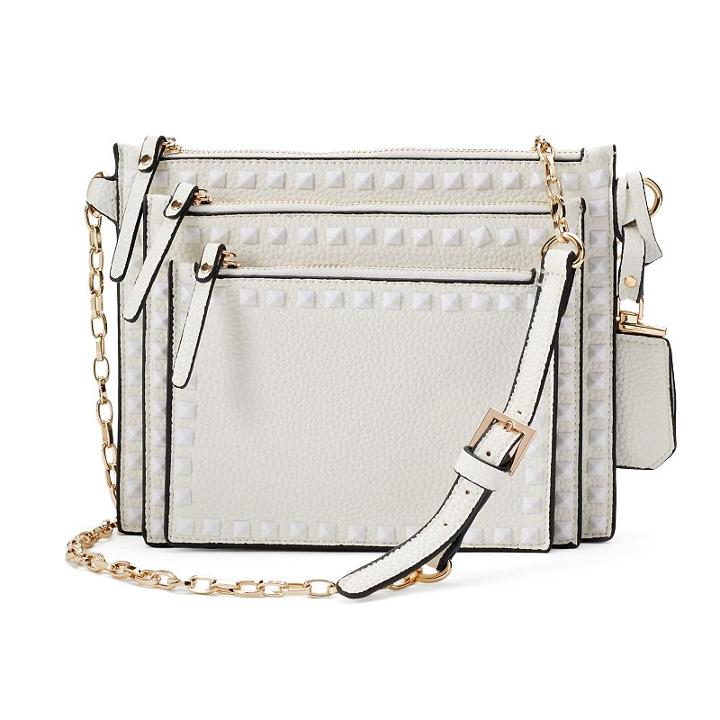 La Diva Square Studded 3-in-1 Crossbody Bag, Women's, White