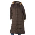 Plus Size Excelled Hooded Long Puffer Coat, Women's, Size: 2xl, Brown