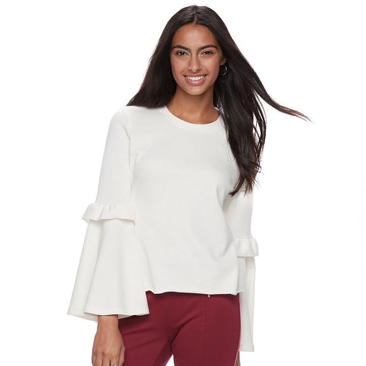 Juniors' Candie's&reg; Bell Sleeve Sweatshirt, Teens, Size: Medium, White Oth