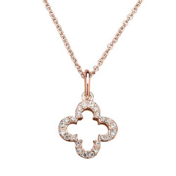 Marie Claire Jewelry Crystal Rose Gold Tone Clover Pendant Necklace, Women's, Size: 17, White