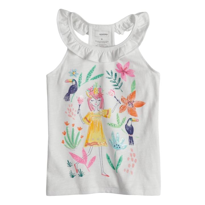 Girls 4-12 Sonoma Goods For Life&trade; Embellished Graphic Ruffle Tank Top, Size: 8, White