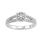 10k White Gold 1/5 Carat T.w. Diamond Cluster Halo Engagement Ring, Women's, Size: 6