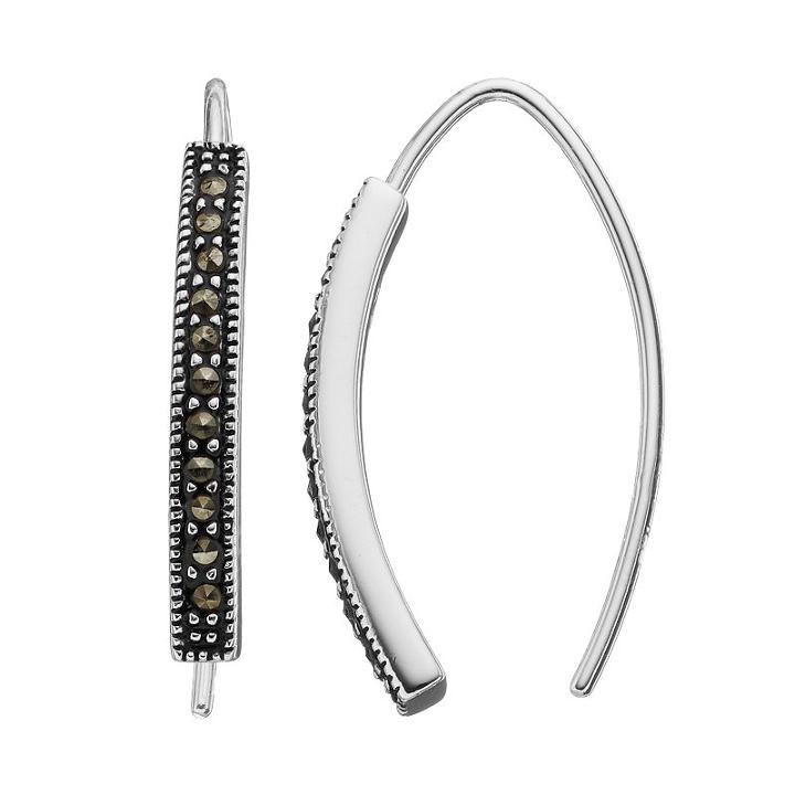 Silver Luxuries Silver-plated Marcasite Threader Earrings, Women's, Grey