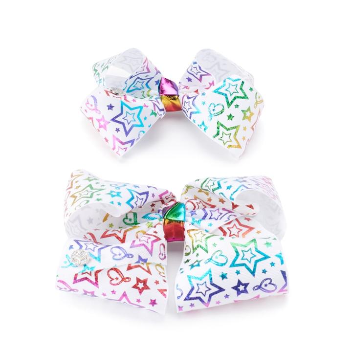 Girls 4-16 Jojo Siwa Foil Stars & Heart Bow & Doll Bow Set, White