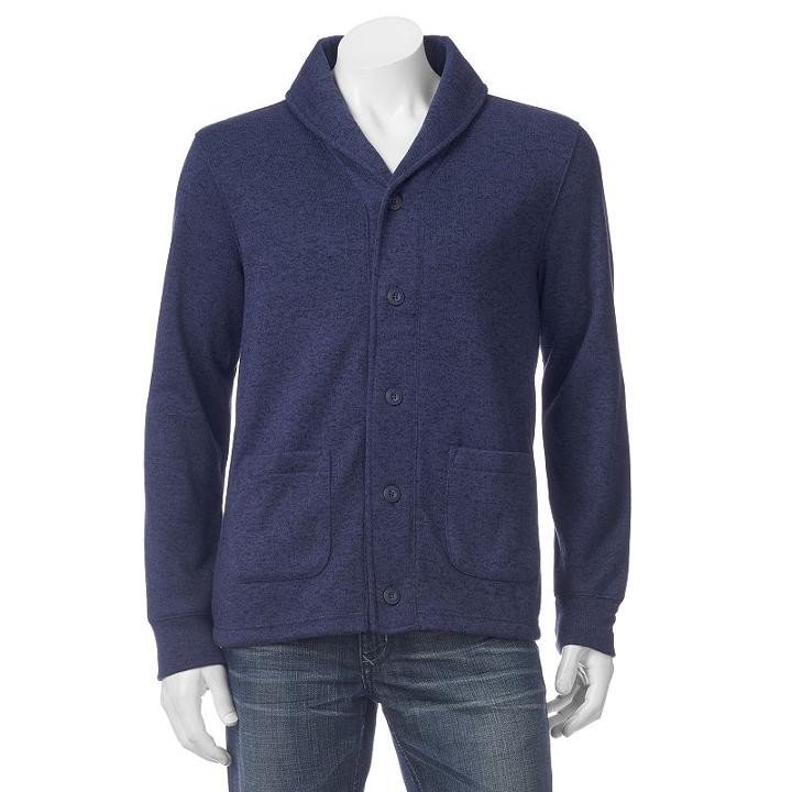 Men's Sonoma Goods For Life&trade; Shawl Cardigan Sweater Fleece, Size: Small, Blue (navy)