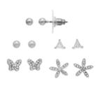Napier Cubic Zirconia Butterfly & Starfish Nickel Free Stud Earring Set, Women's, Silver