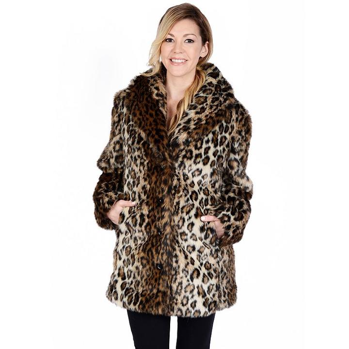 Women's Excelled Leopard Faux-fur Coat, Size: Large, Brown Oth