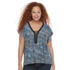 Plus Size Rock & Republic&reg; Lace-up Camouflage Tee, Women's, Size: 2xl, Blue