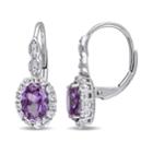 14k White Gold Lab-created Alexandrite & White Topaz Leverback Earrings, Women's, Purple