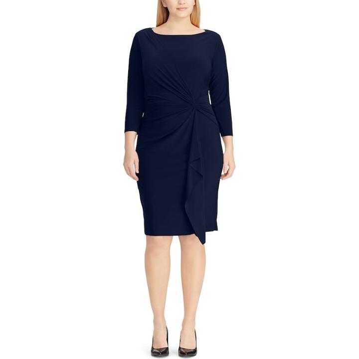Plus Size Chaps Gathered Knot-front Sheath Dress, Women's, Size: 14 W, Blue