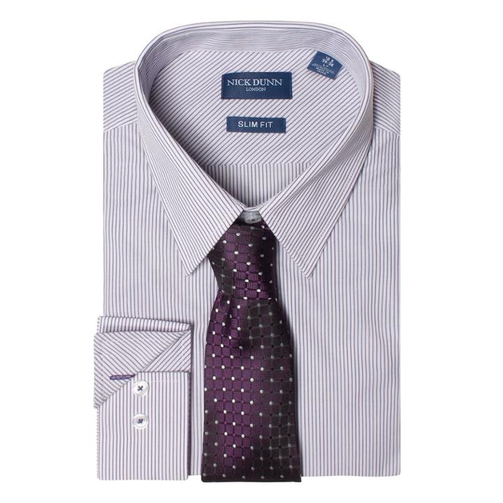 Big & Tall Men's Nick Dunn Slim Tall Patterned Easy-care Spread-collar Dress Shirt & Tie Set, Size: 2xlt 38/39, Purple