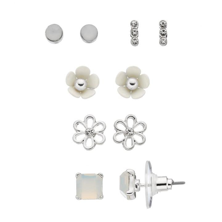 Lc Lauren Conrad Flower, Square & Round Nickel Free Stud Earring Set, Women's, White