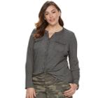 Sonoma Goods For Life, Plus Size &trade; Ribbed Utility Shirt, Women's, Size: 2xl, Black