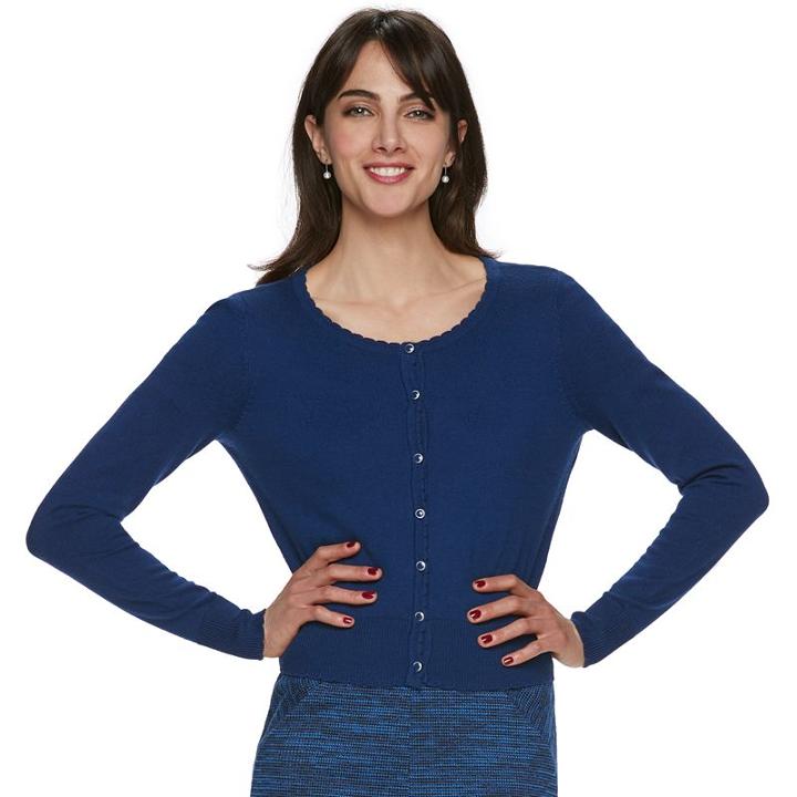 Women's Elle&trade; Scalloped Cardigan, Size: Small, Blue