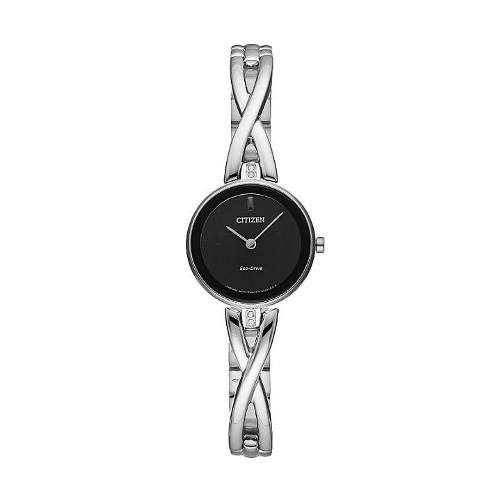 Citizen Eco-drive Women's Silhouette Crystal Stainless Steel Half-bangle Watch - Ex1420-50e, Grey