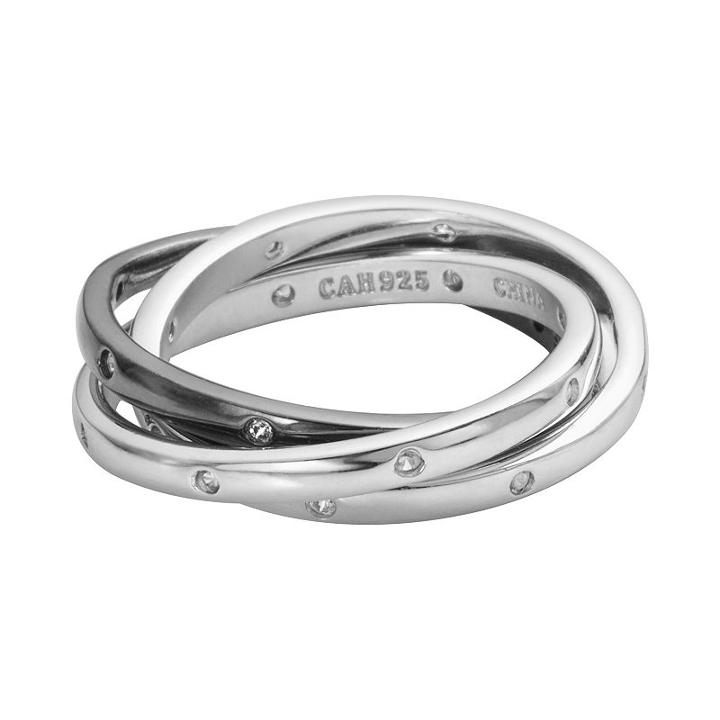 Sophie Miller Black And White Rhodium-plated Sterling Silver Cubic Zirconia Interlocking Ring, Women's, Size: 6