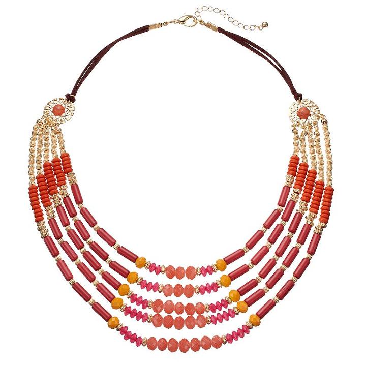 Pink Beaded Swag Statement Necklace, Women's, Multicolor
