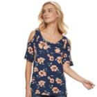 Women's French Laundry Cold-shoulder Floral Tee, Size: Xl, Med Blue