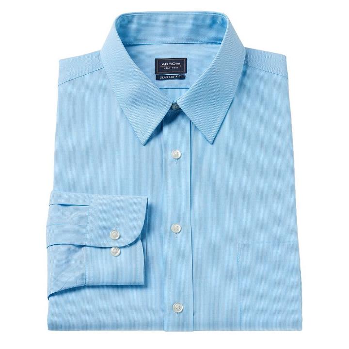 Men's Arrow Classic-fit Fineline-striped Wrinkle-free Dress Shirt, Size: S 32-33, Blue Other