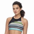 Women's Adidas Striped High-neck D-cup Crop Bikini Top, Size: Xl, Black