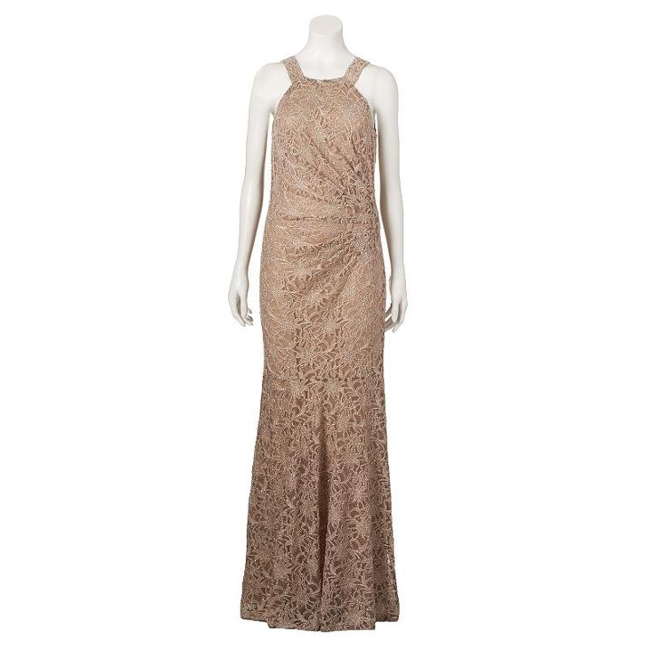 Women's 1 By 8 Glitter Lace Evening Gown, Size: 4, Med Beige