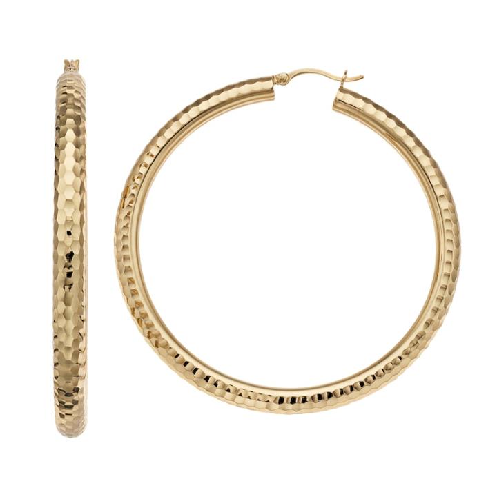 Amore By Simone I. Smith 18k Gold Over Silver Diamond Cut Tube Hoop Earrings, Women's